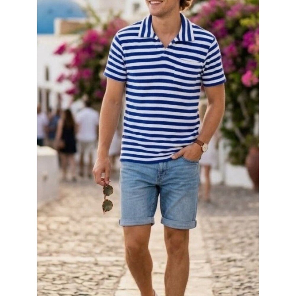 Criquet Terrycloth Striped Men's Polo T-Shirt Printed Short Sleeve XL 290276